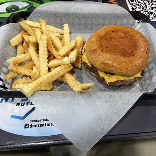 Double cheese burger and fries