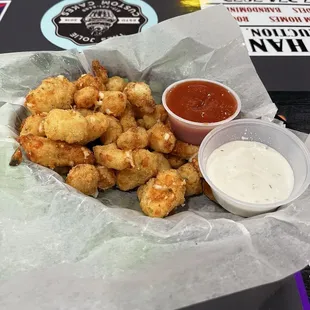 Bread battered cheese curds