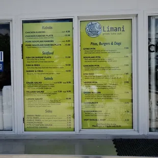 The Limani Menu with prices.