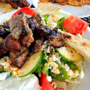Limani Salad with Pork - it comes with Pita and Tzatziki sauce - You&apos;ll love this plate!