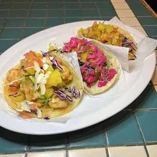 Shrimp Taco, Hawaiian Taco &amp; Cauliflower &amp; Curry Pineapple Taco (Vegan)