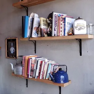 a variety of books on shelves
