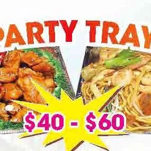 two trays of food with the words party tray $ 40 - $ 60