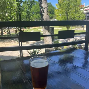 Drinking a fresh pour on the patio.