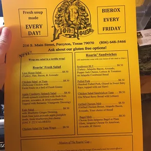 the menu for the restaurant