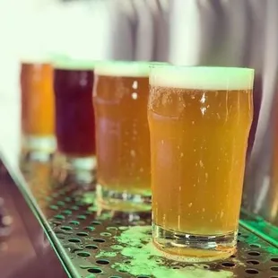 a row of beer glasses