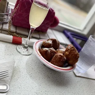 Biscuit Beignet and mimosa with pineapple