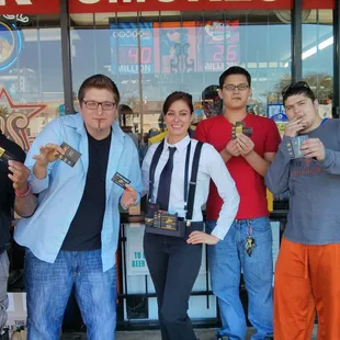 a group of people standing outside