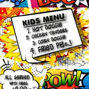 a menu for kids's menu