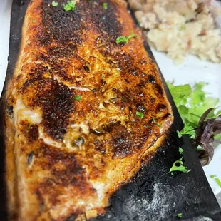 Cedar plank whitefish with garlic mash.