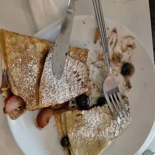 Blueberry crepe and strawberry banana crepe