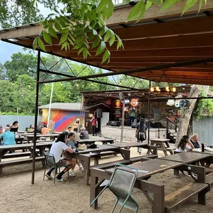 Backyard seatings next to the band