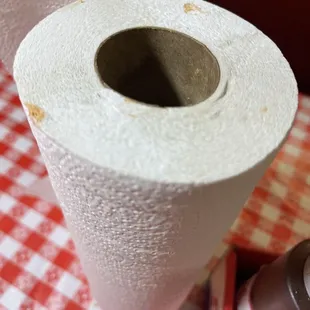 Someone's dirty fingers all over paper towels. Buy the wood stand alone.