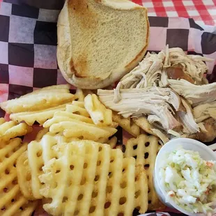 Large pulled chicken sandwich meal