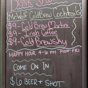 Special drink menu