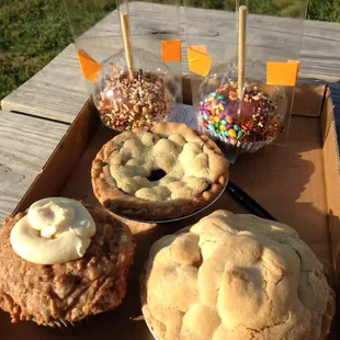 Pies, muffins and carmel apples