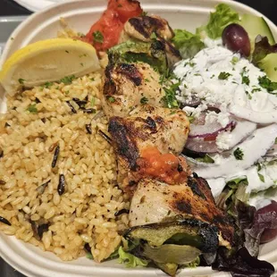 Chicken Souvlaki Plate was wonderful. I got ranch on the salad and it was nice. Very tender chicken that is not overcooked.