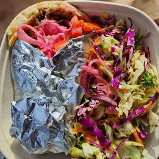 Pita with lamb and chopped salad