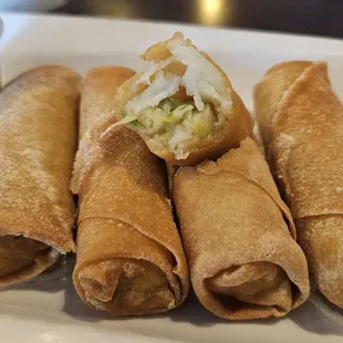Egg rolls. Boring standard fare with a mushy center