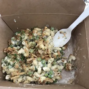 Mac and Peas -- insanely good. Even a non-vegan would like this.