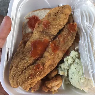 Combo plate, fish and shrimp is $10.  A steal.  Come by next Friday!