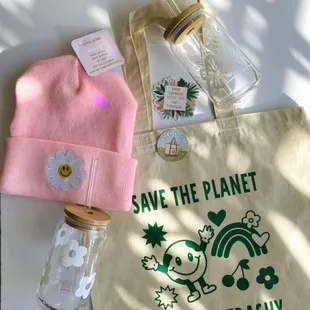 Stickers, glass cans, totes, beanies, &amp; more!