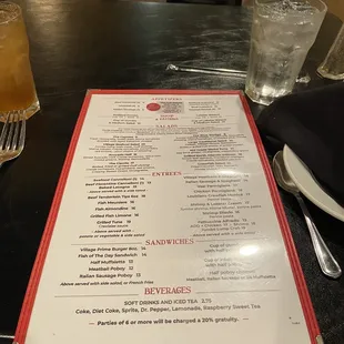 Menu for lunch
