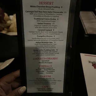 Dessert menu