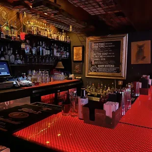 a bar with a red bar top