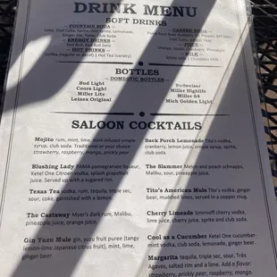 Drink menu
