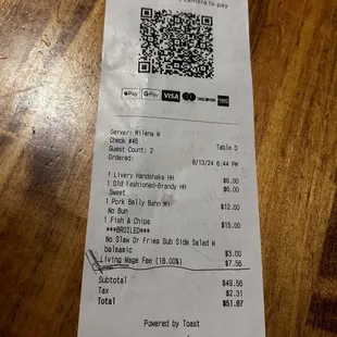 Copy of my receipt with 18% &quot;living wage&quot; added charge.