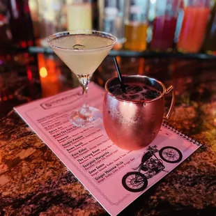 a cocktail and a drink