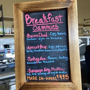 Breakfast food menu