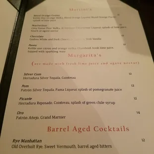 Cocktail menu