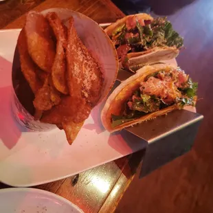 Chicken bacon ranch tacos, BBQ chips