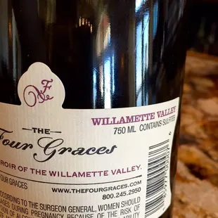 Back of the bottle - "The Four Graces" 2013 Pinot Noir from Willamette Valley (Dundee, Oregon)