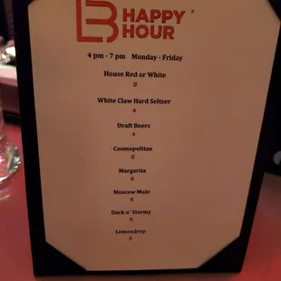 Happy hour menu