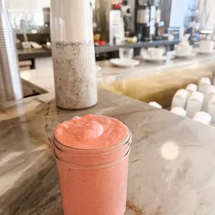 a pink smoothie