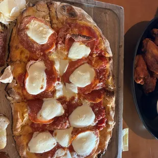 Pepperoni Pinsa( a pinsa is a healthy alternative to regular pizza) says the menu :)