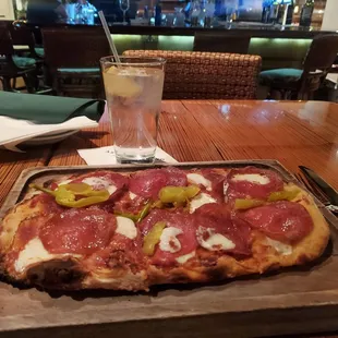 Pepperoni and Pepoerochini wood fired pinsa romana