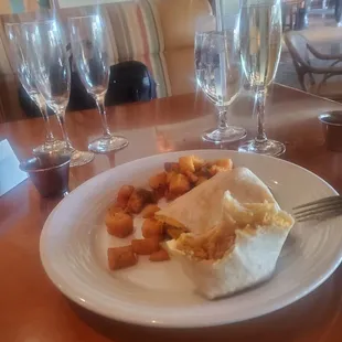 Breakfast Burrito SO GOOD and 3 Apple cider mimosas