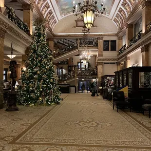 a christmas tree in the lobby