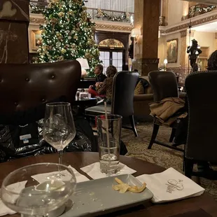 a christmas tree in the background