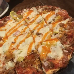 Stromboli Pizza with Buffalo drizzle