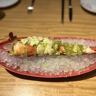 a plate of food on ice