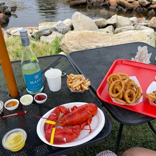 Fried Scallops, Lobster, Onion Rings