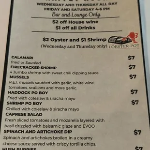 Happy hour menu