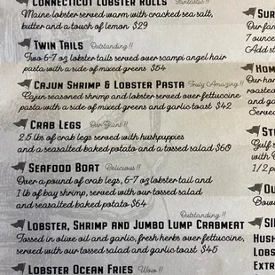 Close up of the menu