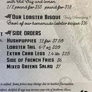 Soup and side orders