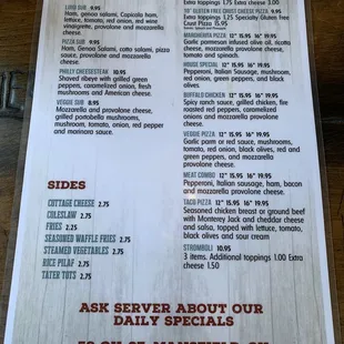 Back Side of Menu